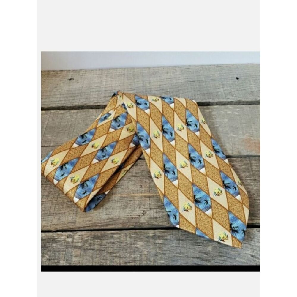 TROPICALS BY TANGO Silk Palm Tree Print Neck Tie
